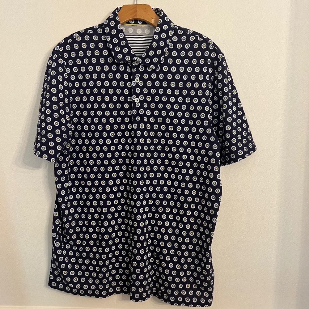 🟣 Ted Baker London "Edamame" Polo Shirt – Men’s Size Medium – Modern Printed De